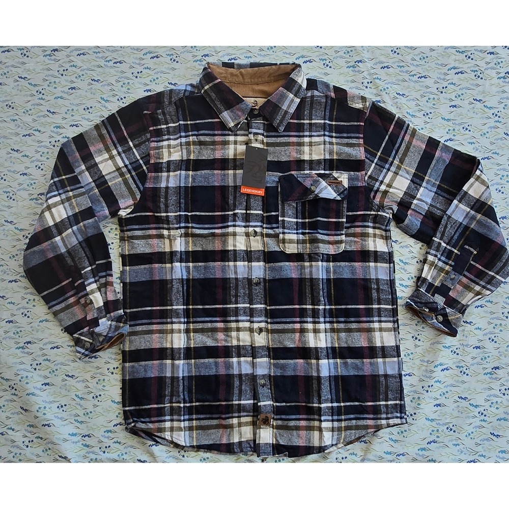 Legendary Whitetails Mens Buck Camp Flannel Shirt Blue Plaid Cotton 6464 LRG
